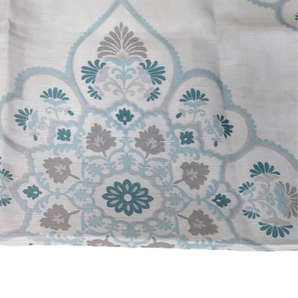 Morrocan Style Floral Pattern Polyester Fabric Shower Curtain, 72x72, Blue/White - Picture 3 of 12